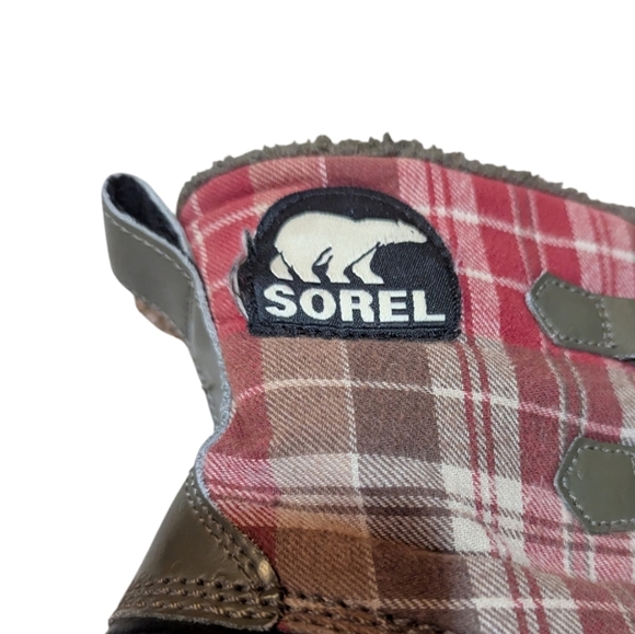 Sorel Green Red Plaid Tivoli Waterproof Sherpa Lined Boots Size 9 - Picture 5 of 9